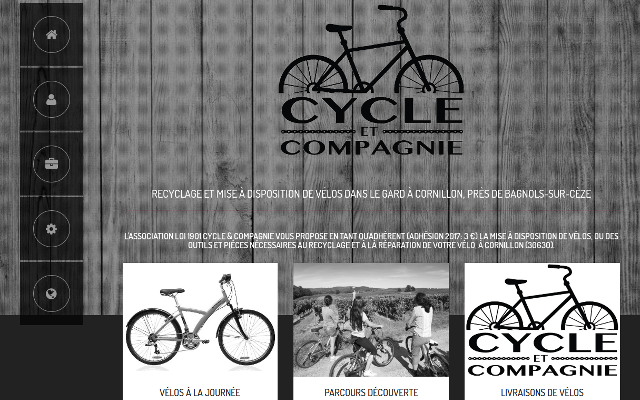 Cycle et Compagnie : Site vitrine responsive design de l'association du même nom, qui propose des vélos à la location pour les déplacements professionnels et touristiques, et organise des ateliers autour du recyclage de vélos à 10 Km de Bagnols sur Cèze dans le Gard.