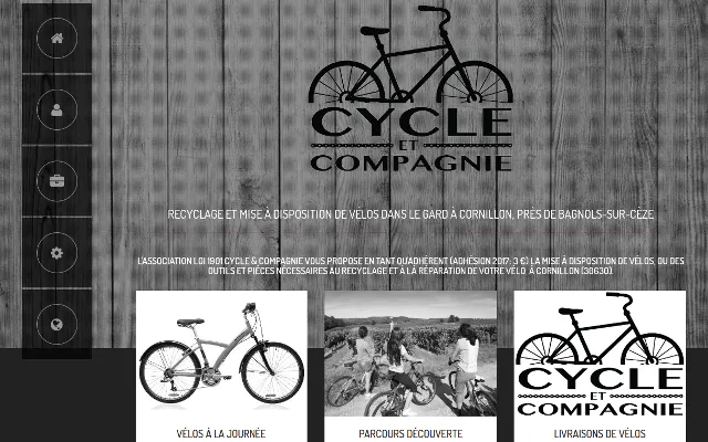 Cycle et Compagnie : Site vitrine responsive design de l'association du même nom, qui propose des vélos à la location pour les déplacements professionnels et touristiques, et organise des ateliers autour du recyclage de vélos à 10 Km de Bagnols sur Cèze dans le Gard